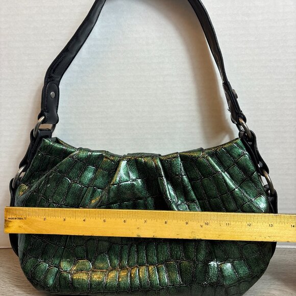 Simply Vera Vera Wang Purse Handbag Green Croc Print Faux Leather Pockets - Picture 4 of 7